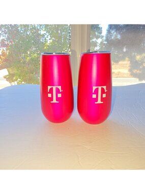 T-Mobile Stemless Wine Glasses Magenta Insulated Tumblers w Lids Set of 2